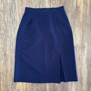 Vtg Pinstripe Midi High Rise Skirt NO SIZE TAG Blue Front Slit Classic Preppy